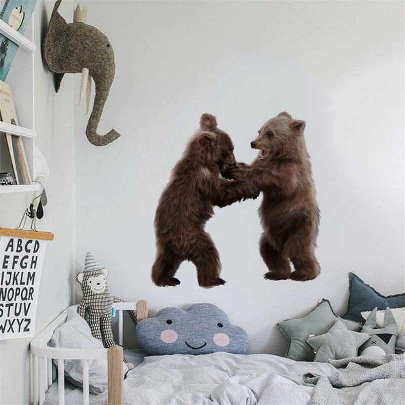 ROFARSO Lifelike Cute Lovely Two Little Bears Animal Wall Stickers Removable Wall Decals Peel and Stick Wall Art Decorations Home Decor for Kid Nursery Baby Bedroom Living Room Playing Room Murals - Image 3